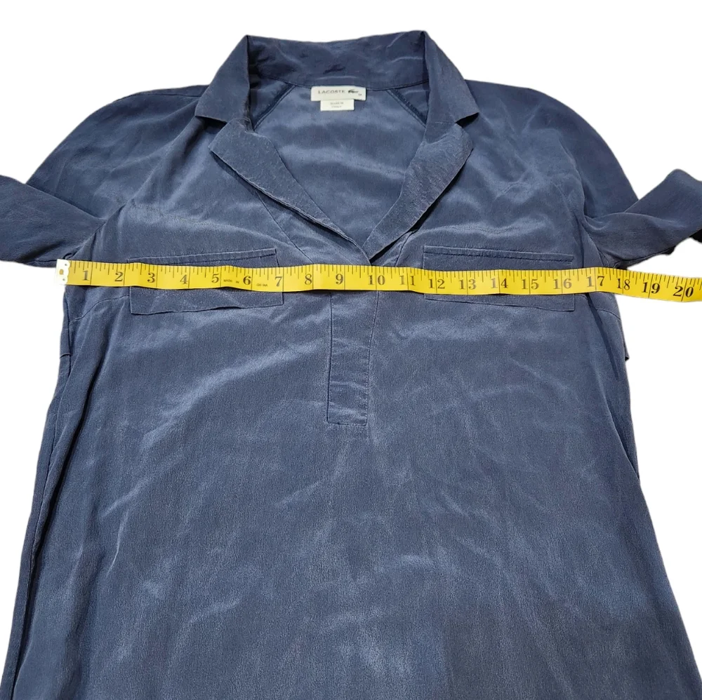 Lacoste Navy Blue 100% Silk Utility Shirt Pockets Dress Size 34